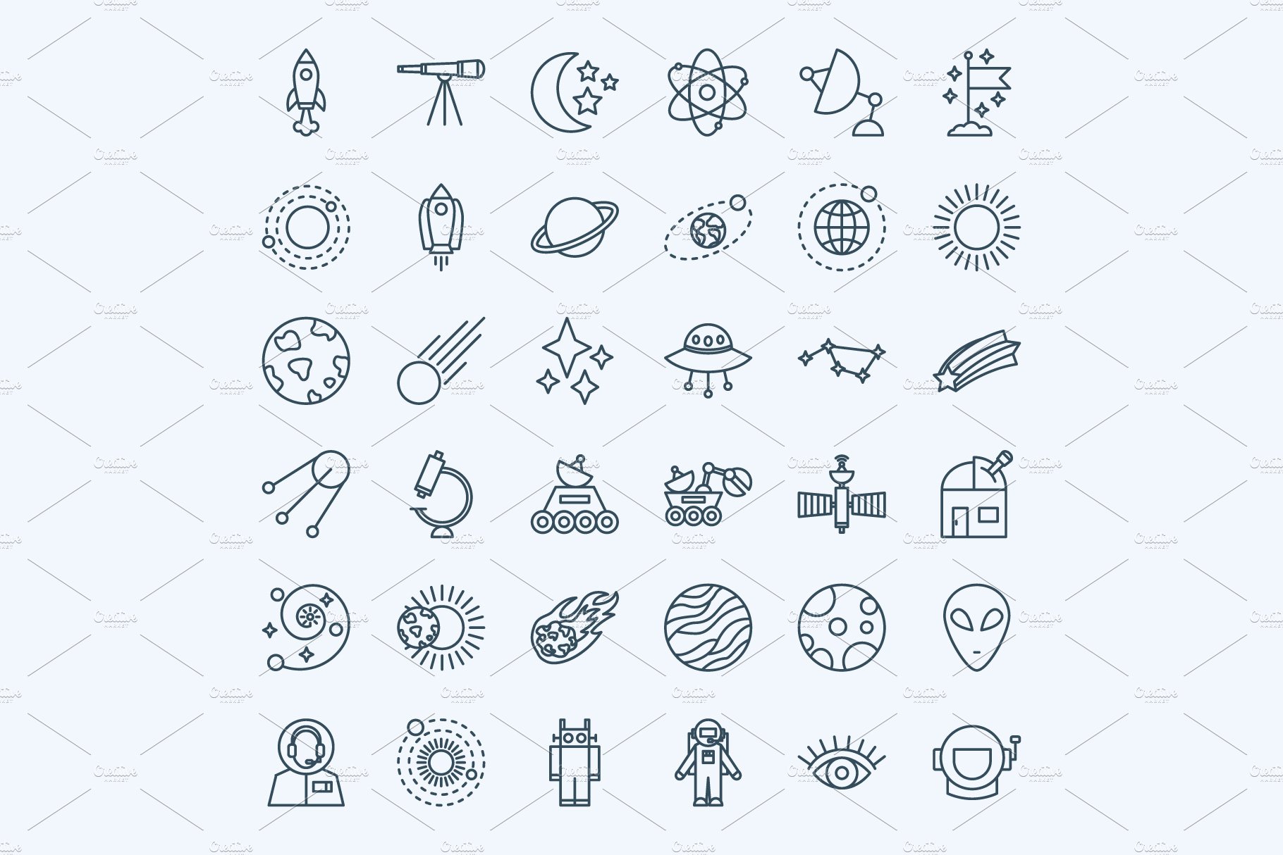 Cool outline icons for space topics.