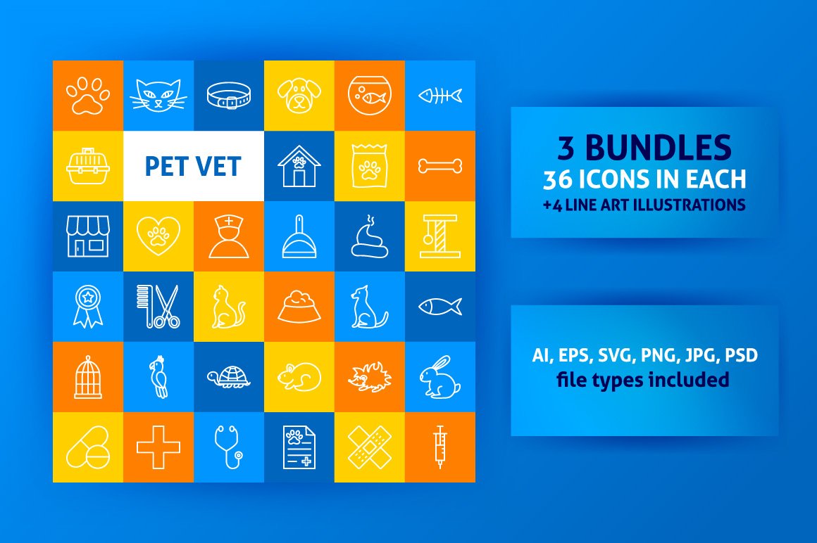 Stylish icons for pet vet industry.