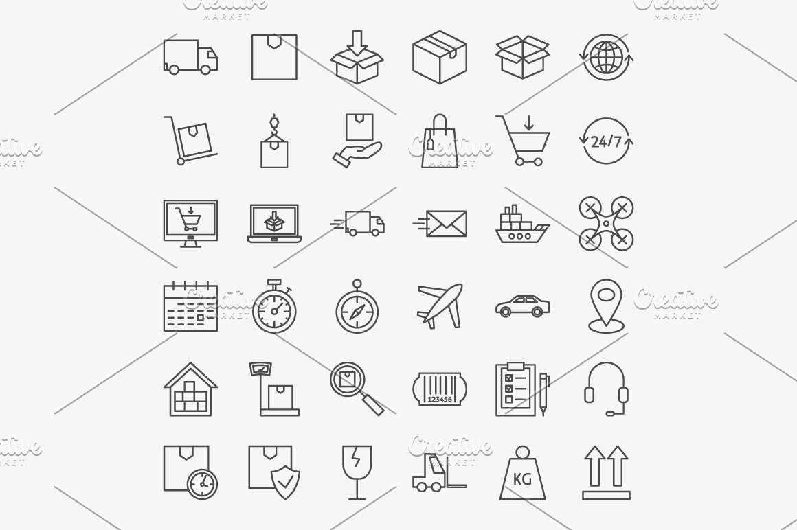Outline icons for delivery industry.