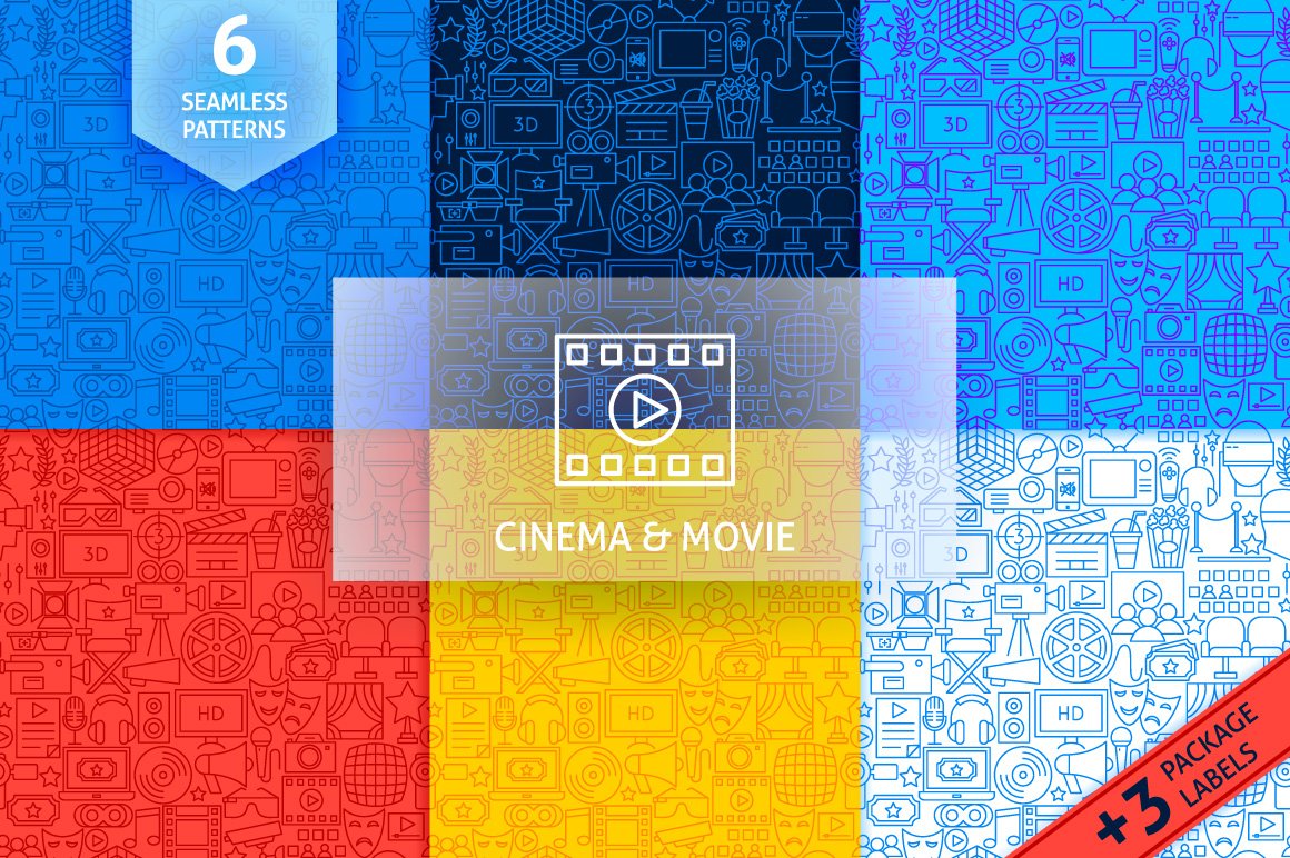 Creative cinema patterns in different colors.