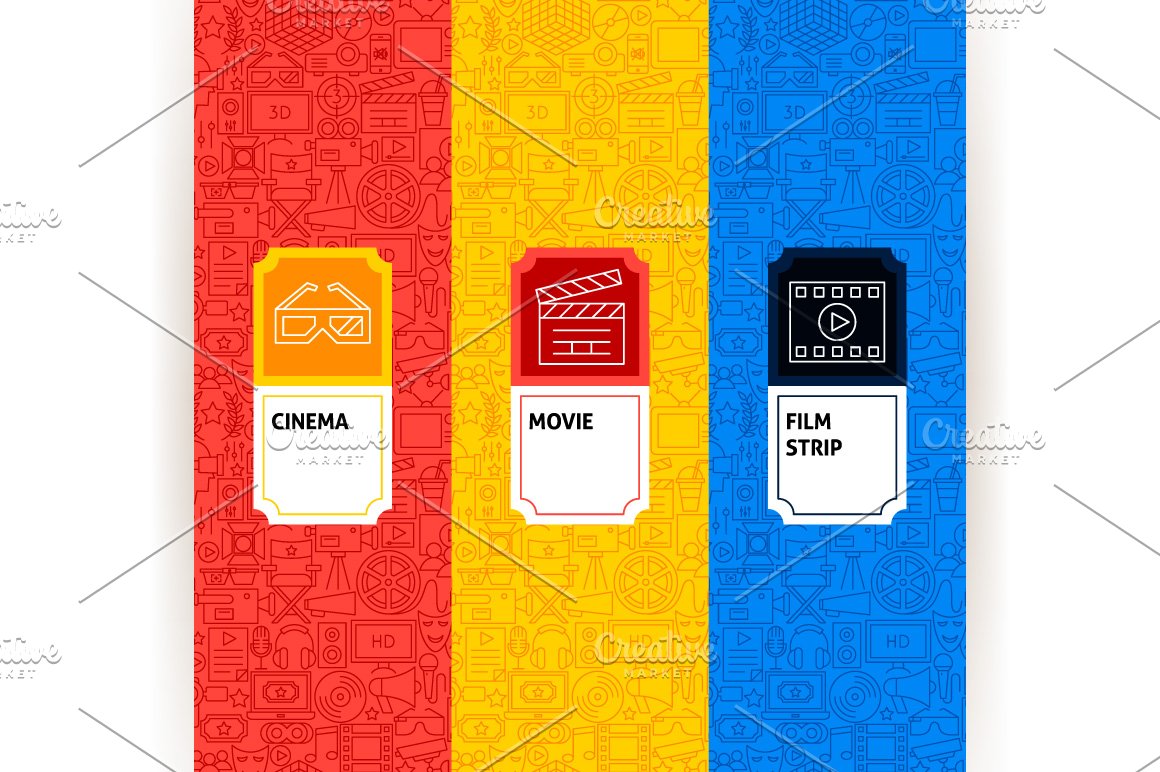 Three colors options with cinema icons.