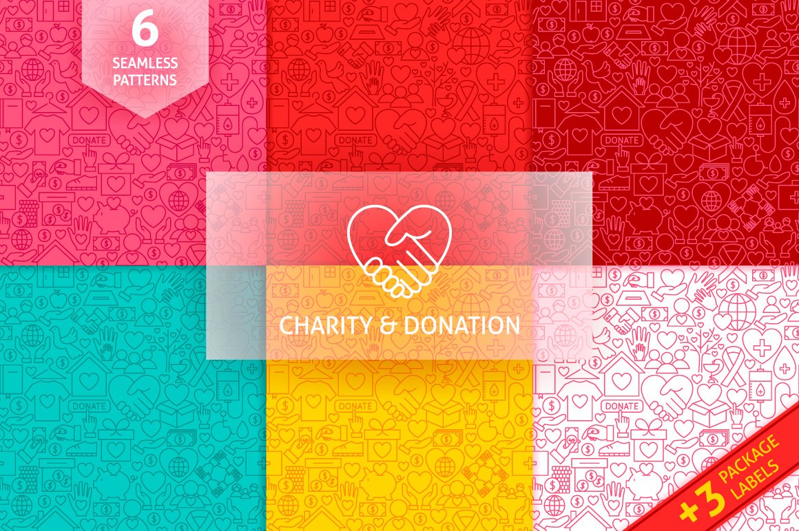 So bright and colorful patterns with charity icons.