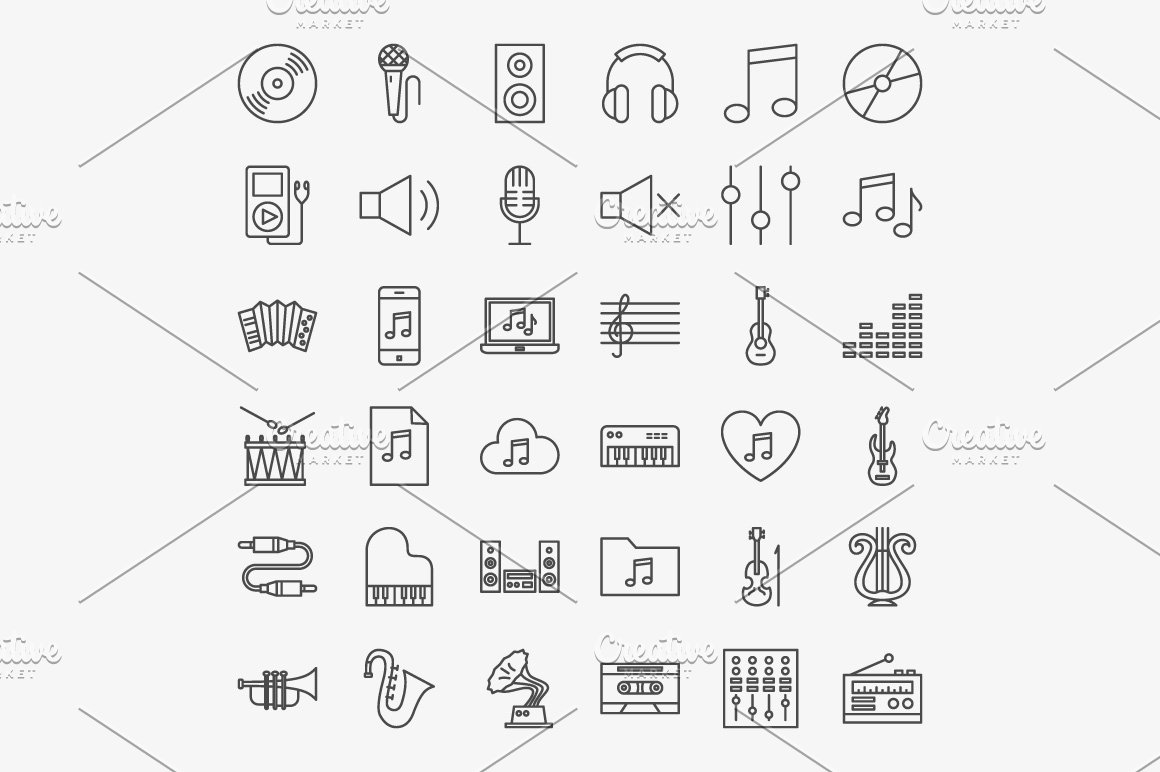Creative outline music icons.