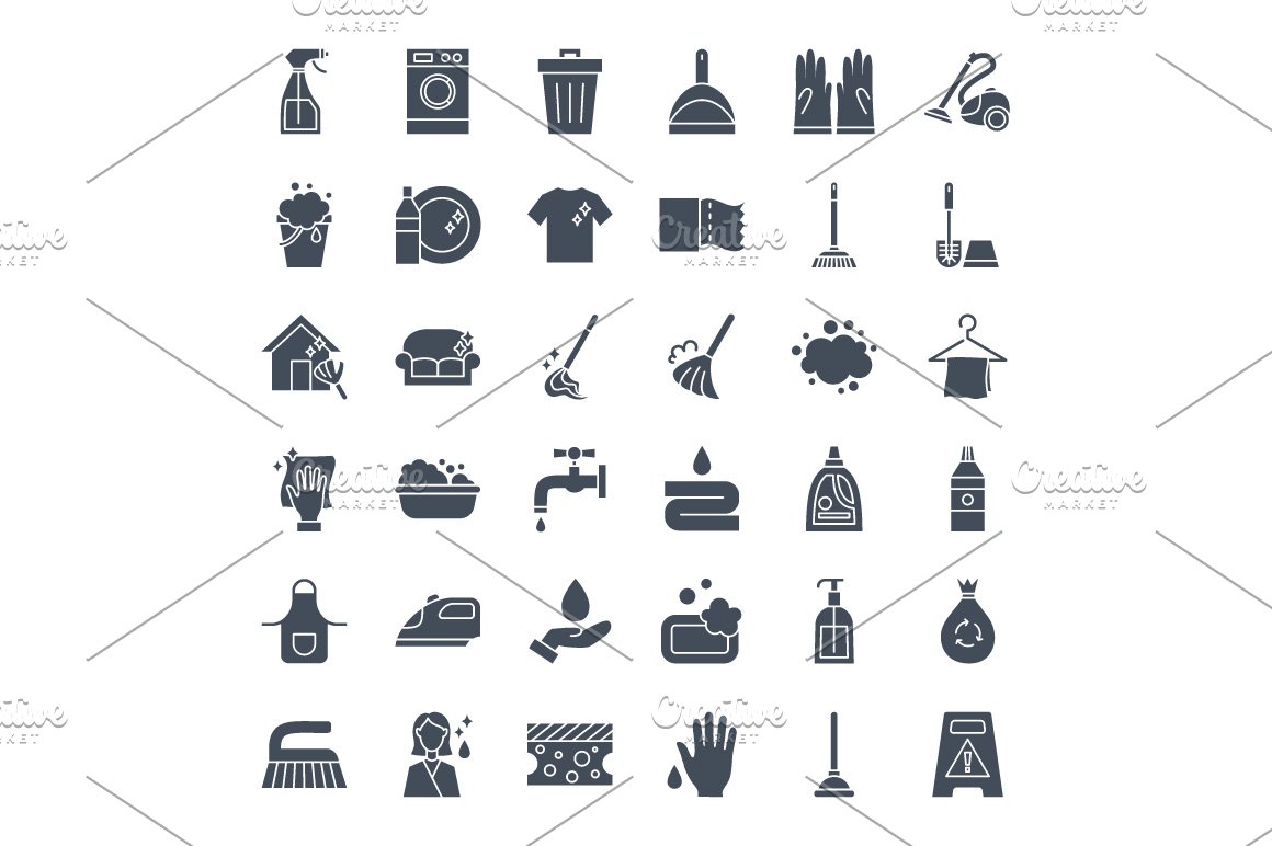 Black cleaning icons collection.
