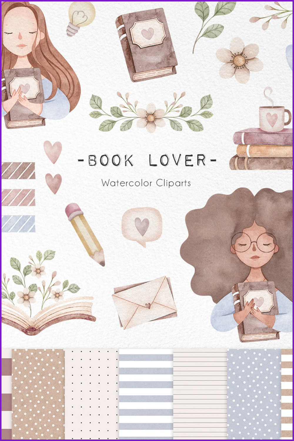 Watercolor books old vintage, 15 cliparts png