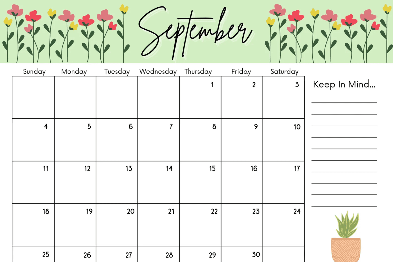 Printable September 2022 calendar.