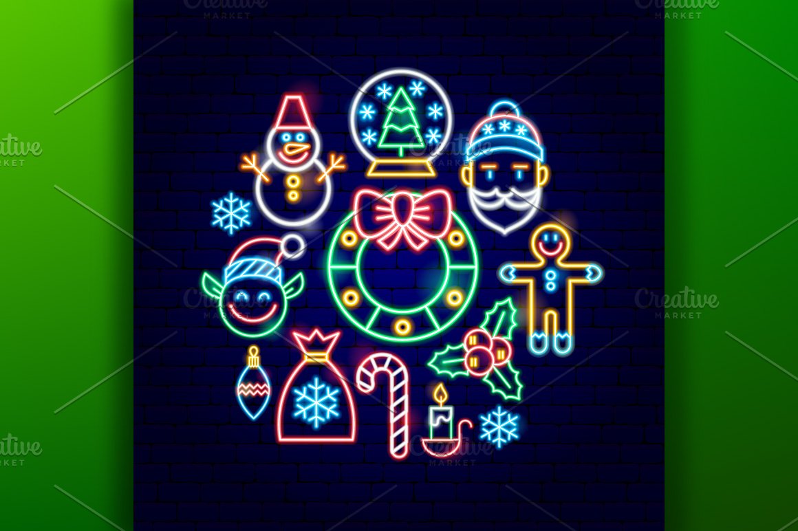 High quality neon Christmas icons collection.