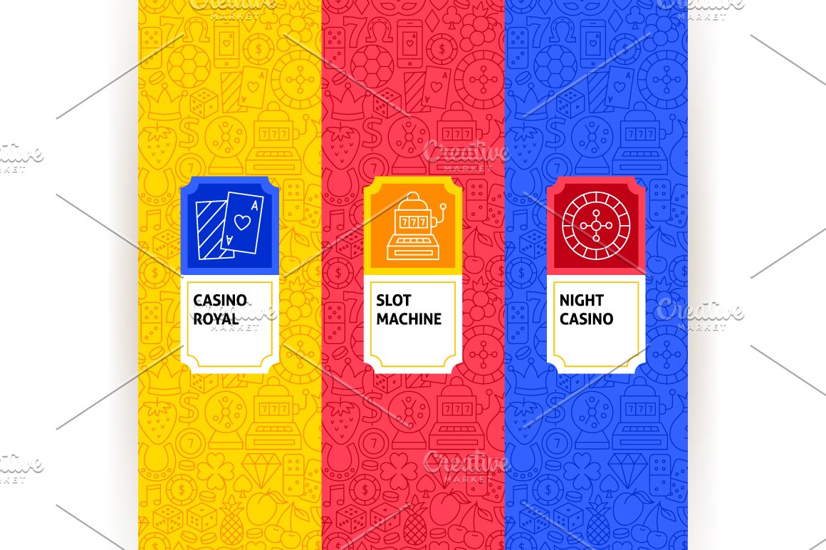 Three icons on colorful backgrounds.