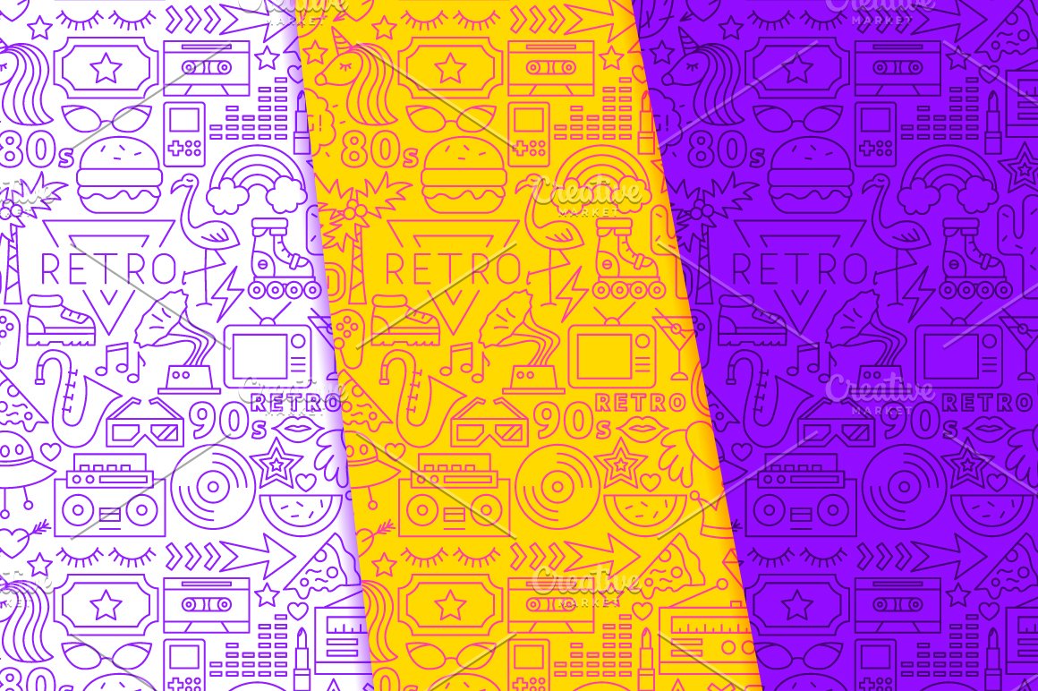 Cool calm but colorful patterns with retro icons.