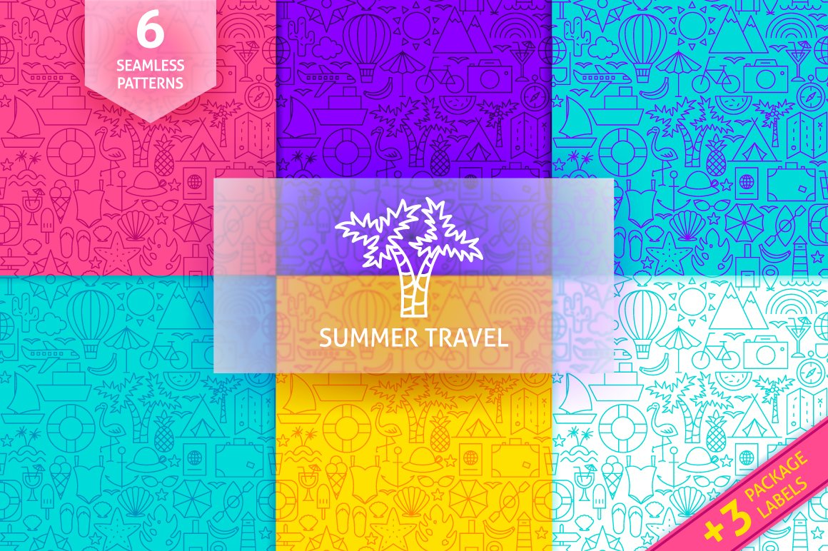 Cool summer icons on colorful backgrounds.