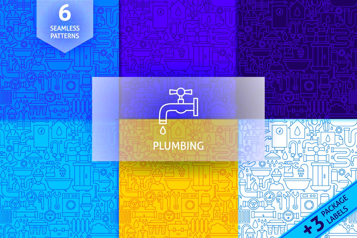 Diverse of blue shades with plumbing icons.