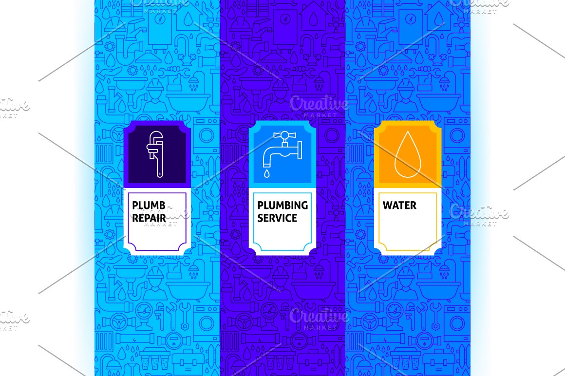 Three blue colors options with plumbing icons.