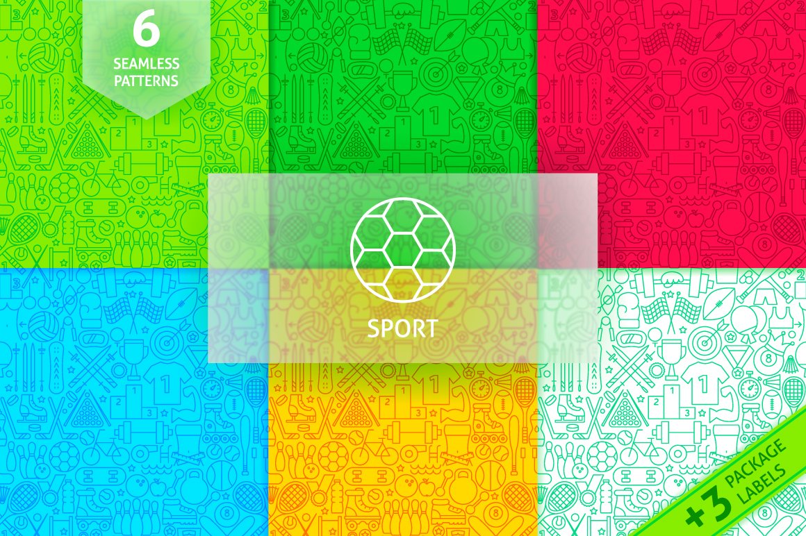 Sport icons on colorful patterns.