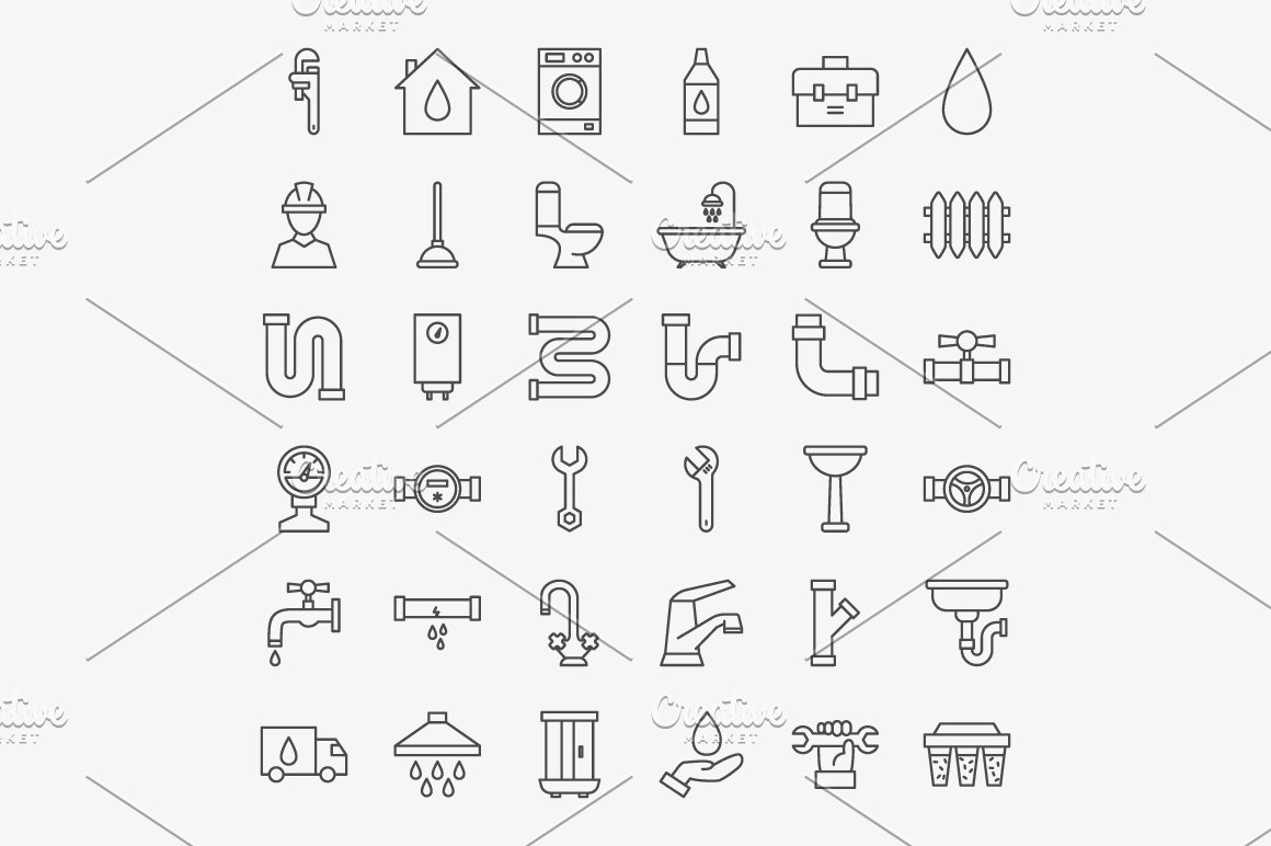 Outline plumbing icons.
