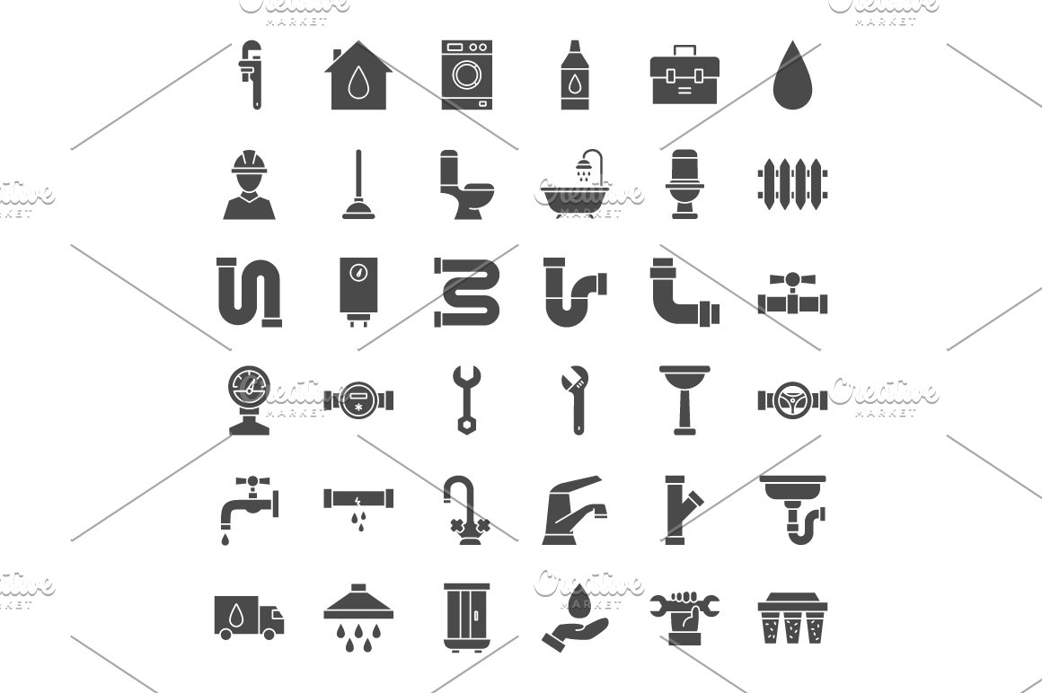 Black plumbing icons collection.