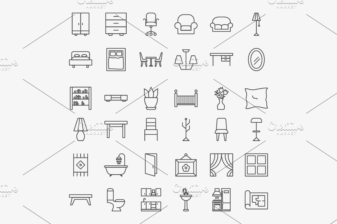 Outline furniture icons set.
