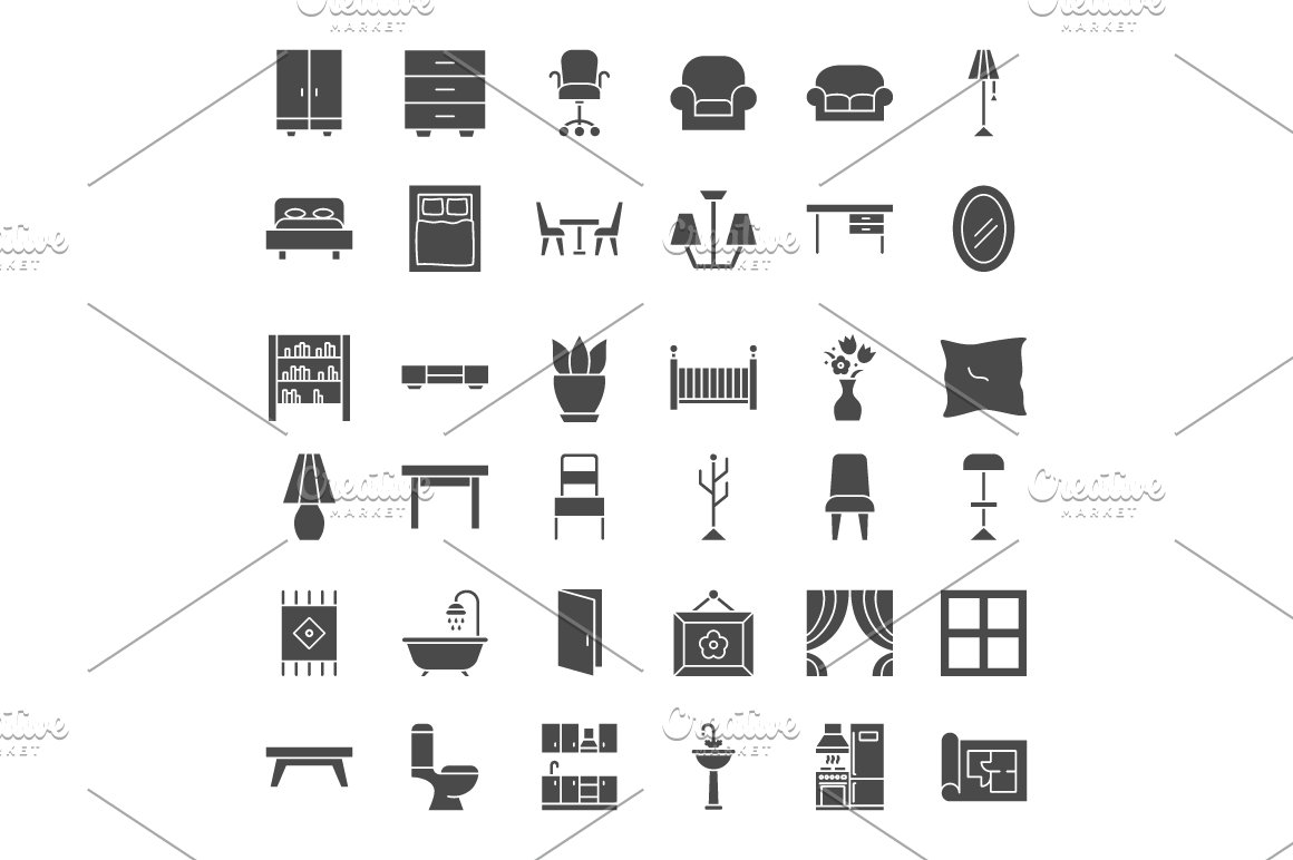 Black furniture icons collection.