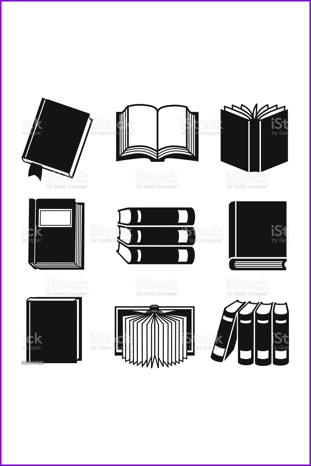 Collage with black and white drawn books in a stack and opened.