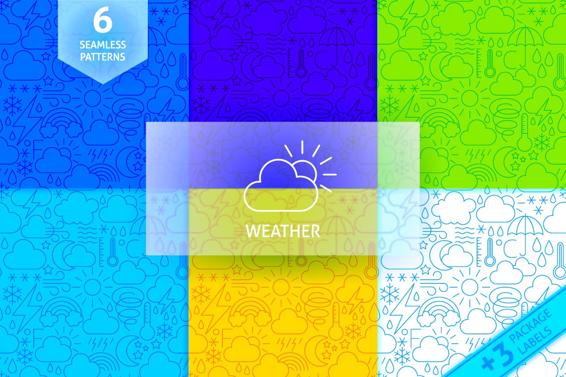 Colorful patterns with weather icons.