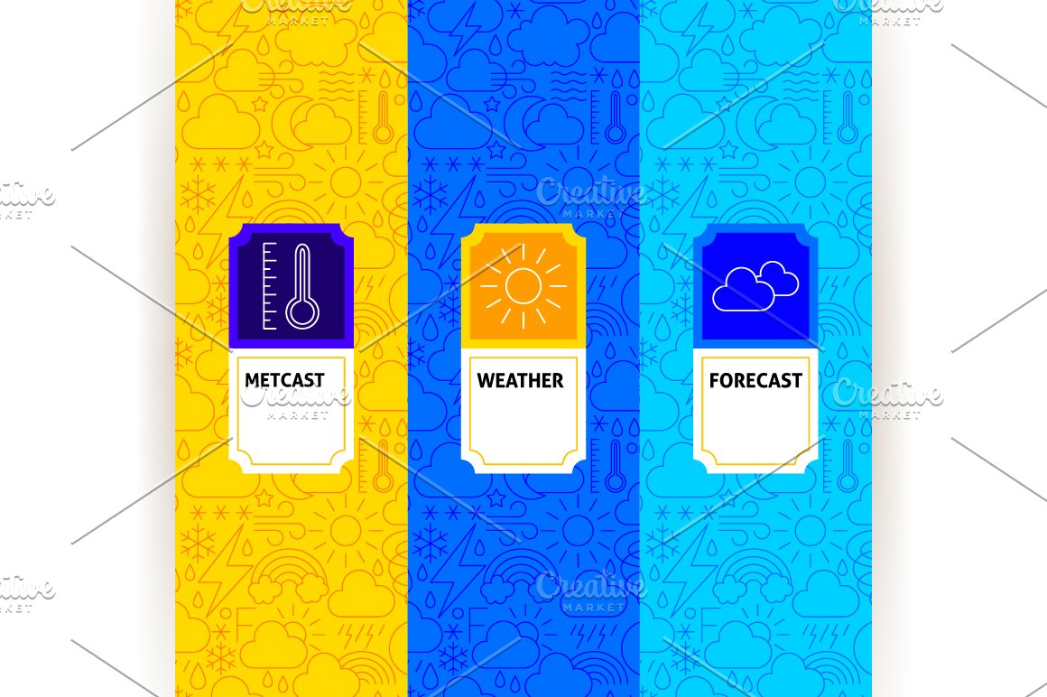 Cool weather icons on bright backgrounds.