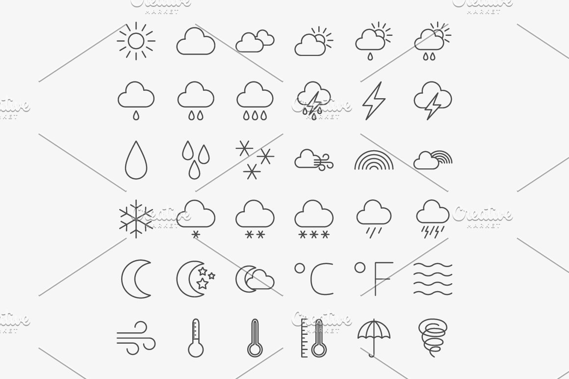 Outline icons for weather projects.
