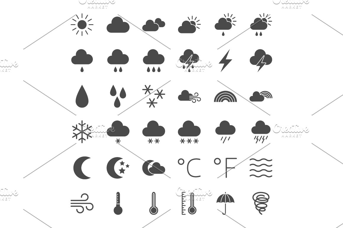 Black weather icons collection.