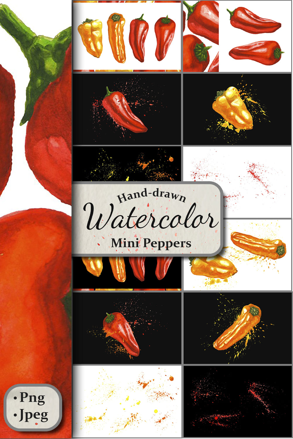 384363 mini peppers hand drawn watercolor illustrations pinterest 1000 1500