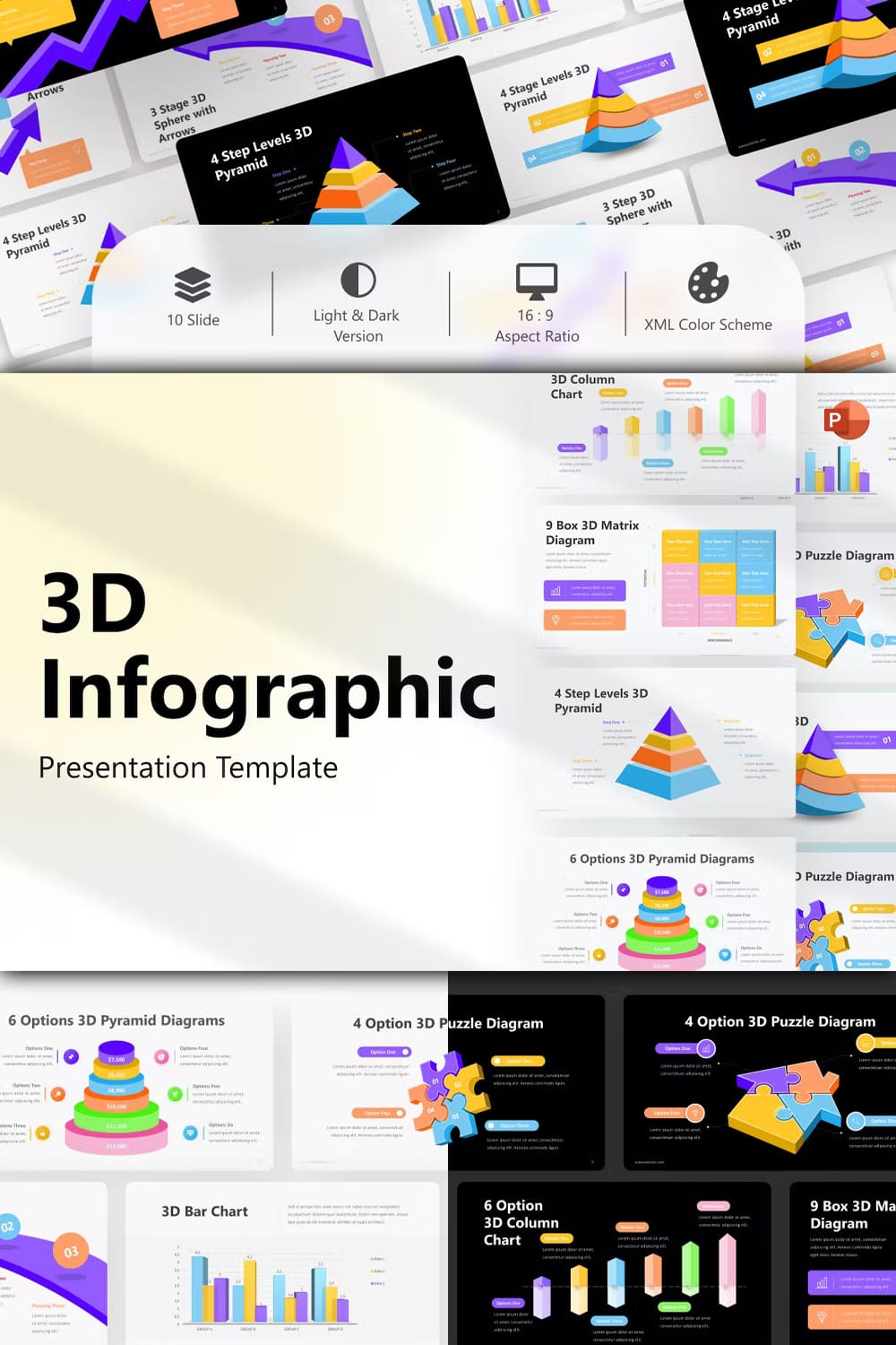 3d infographic powerpoint template - pinterest image preview.