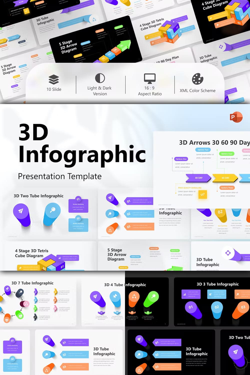 3d infographic powerpoint template - pinterest image preview.