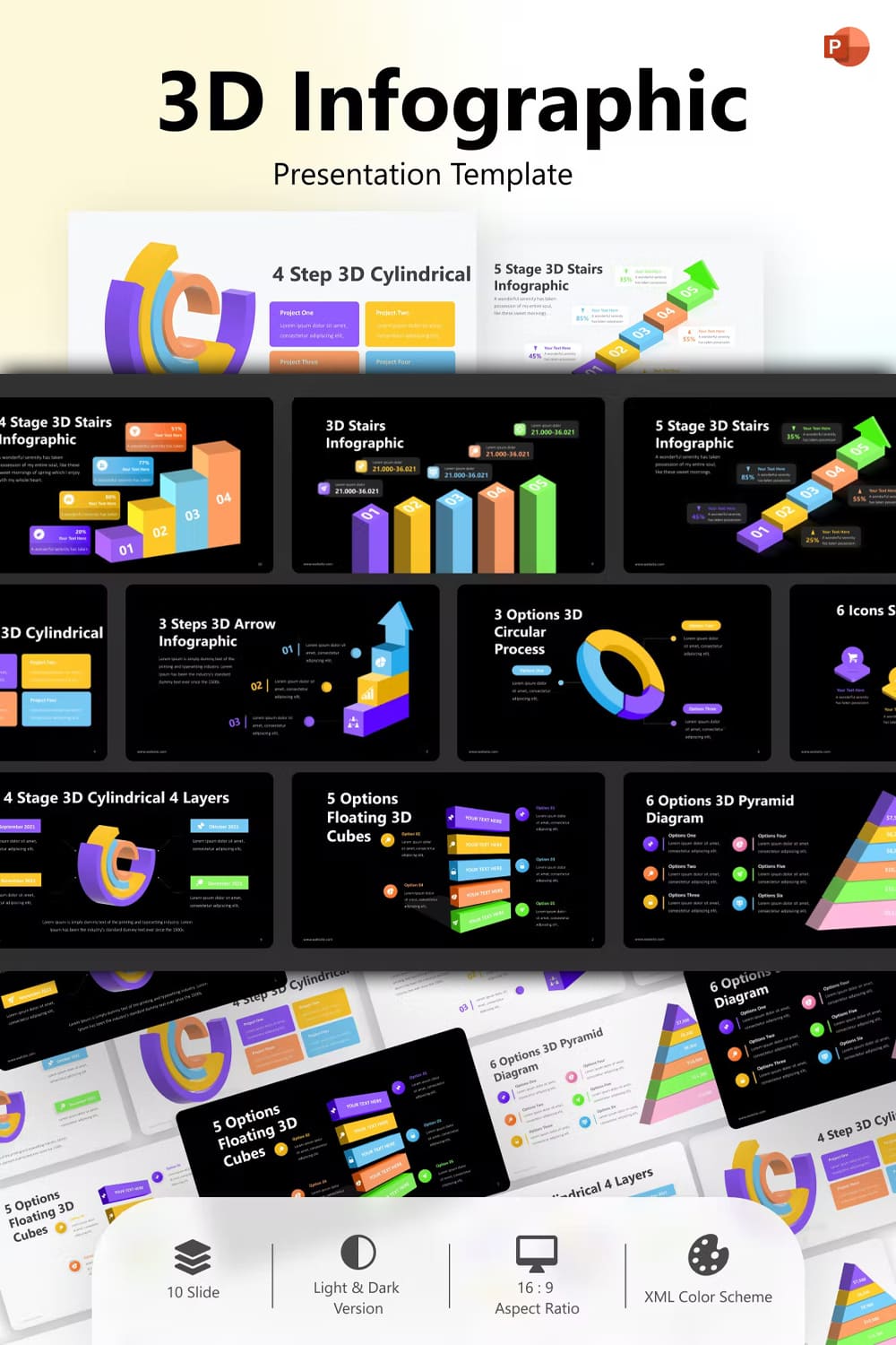 3d infographic powerpoint template rtdf6st - pinterest image preview.