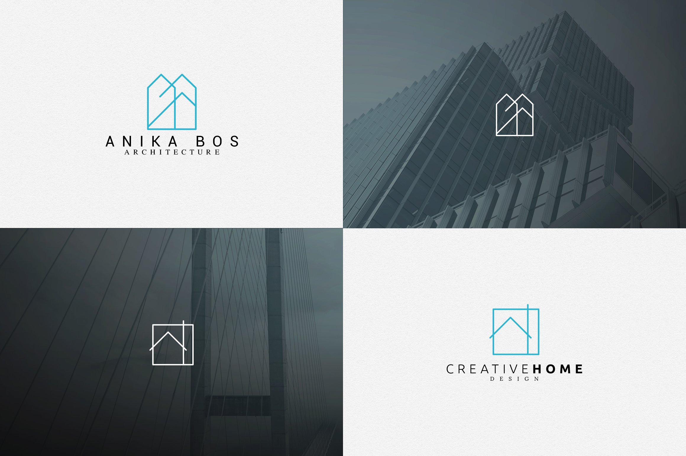 Blue outline architecture logos.