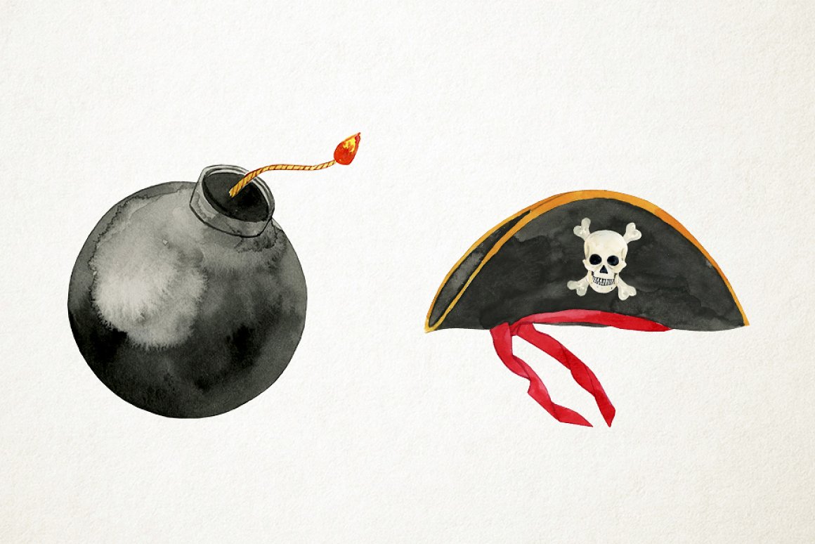Watercolor pirates attributes.