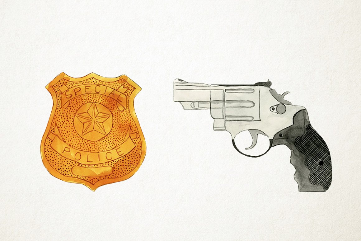 Vintage pistol and leather police symbol.