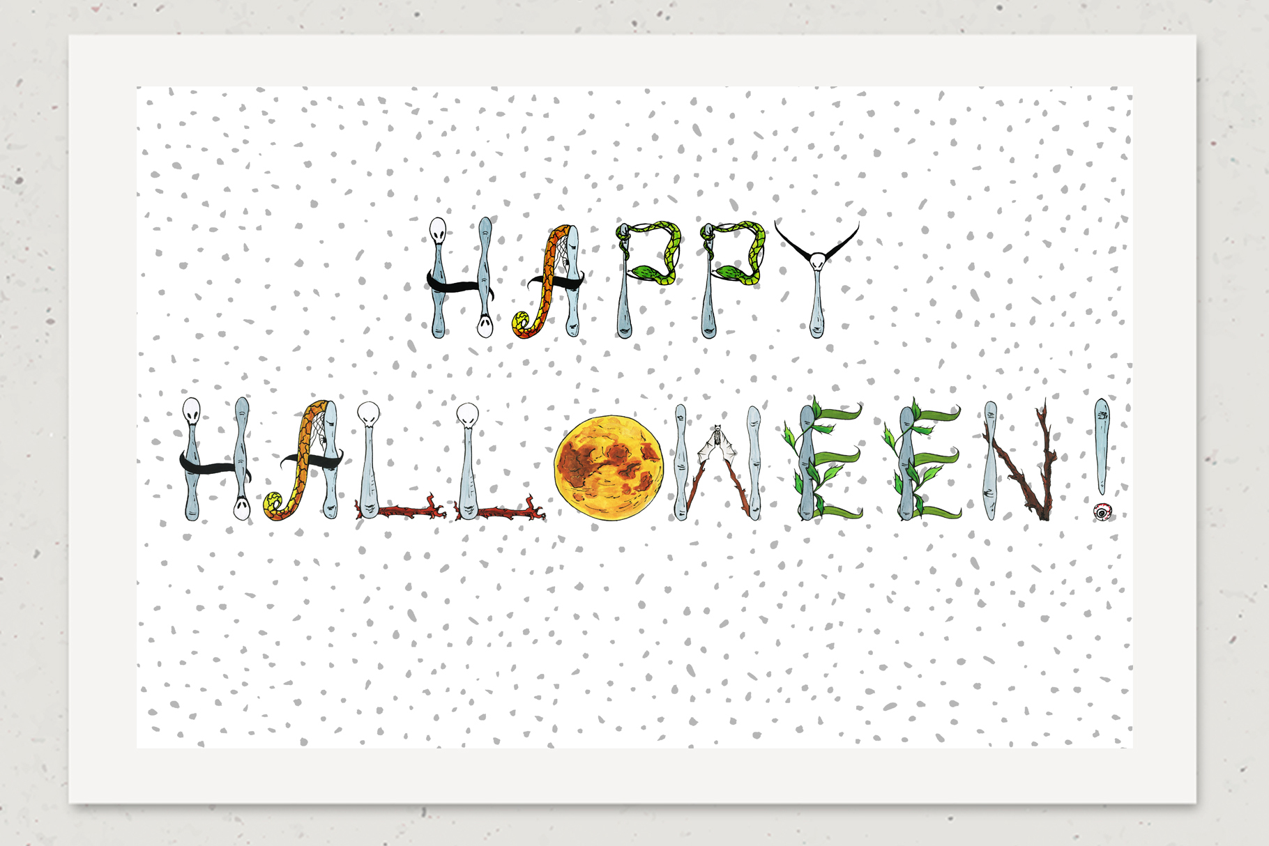 Set Of Watercolor Halloween Alphabet Elements And Pre Made Posters.