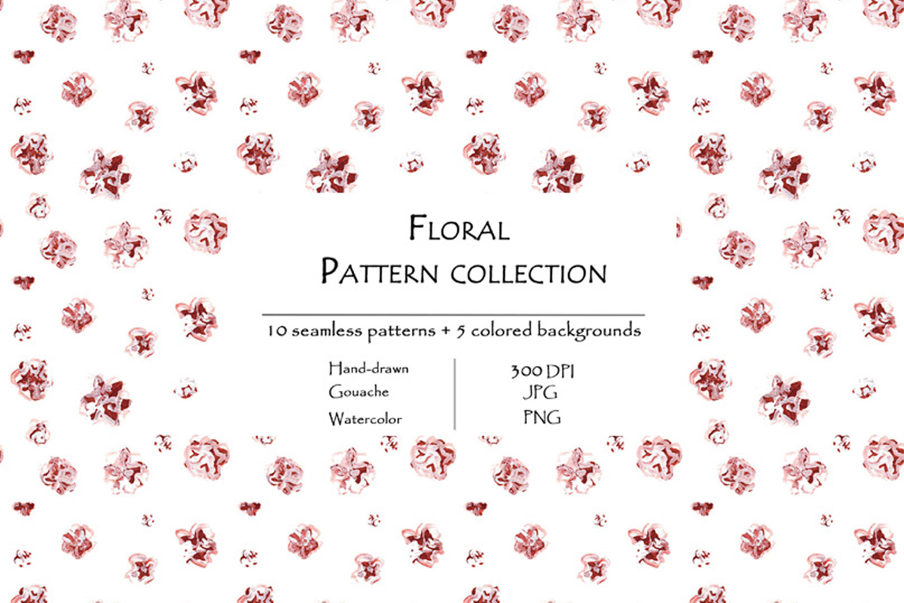 Floral Pattern Collection Of 10 Seamless Patterns And 5 Colored Backgrounds Pink Style.