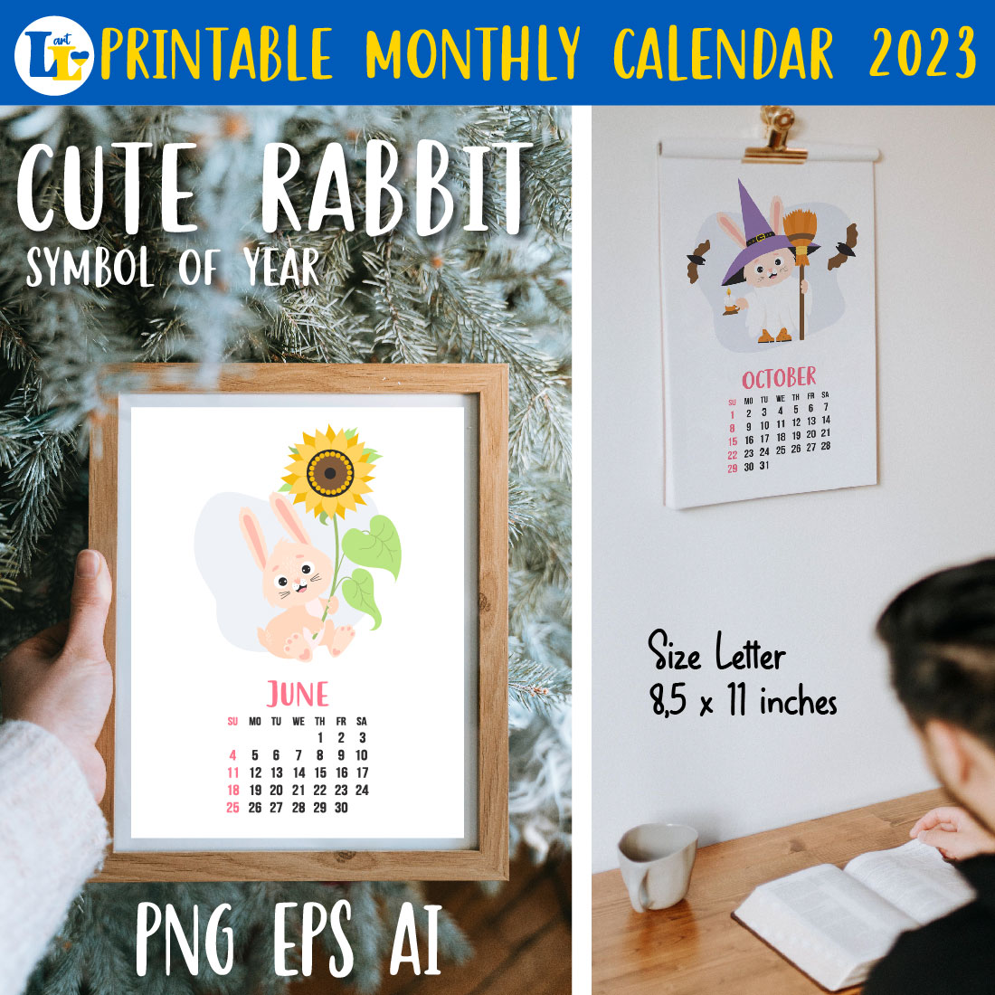 Printable Calendar for Kids 2023 with Cute rabbit