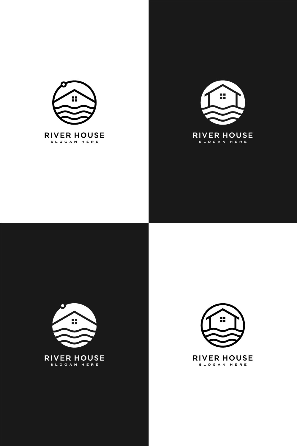 Set Of Minimalist Line Abstract House With River Logo Design Pinterest Image.
