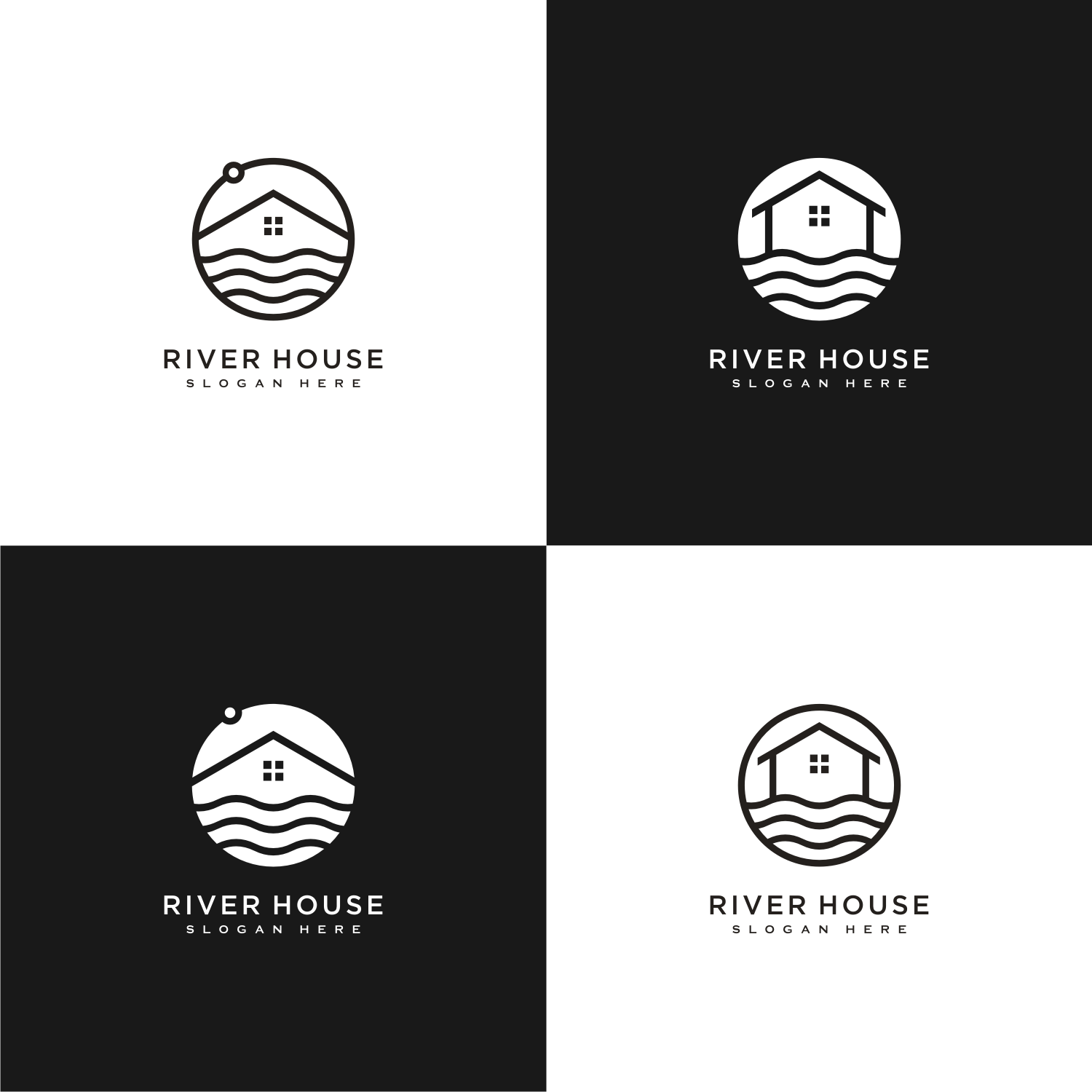 Set Of Minimalist Line Abstract House With River Logo Design Cover Image.