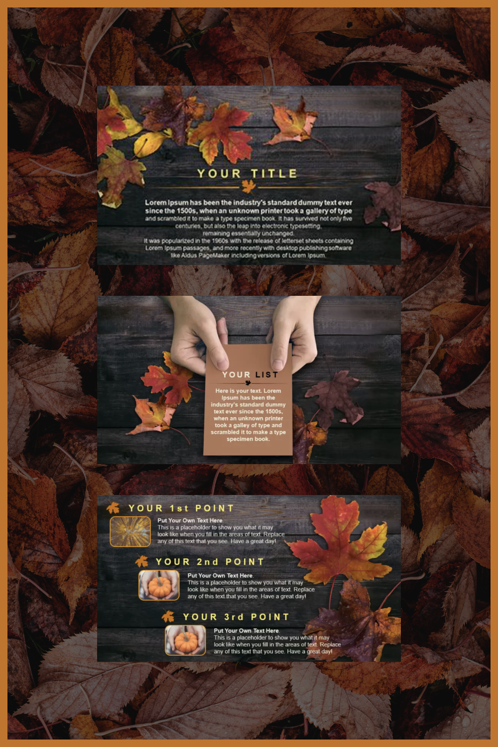 Collage of screenshots of presentation pages with photos of autumn leaves.