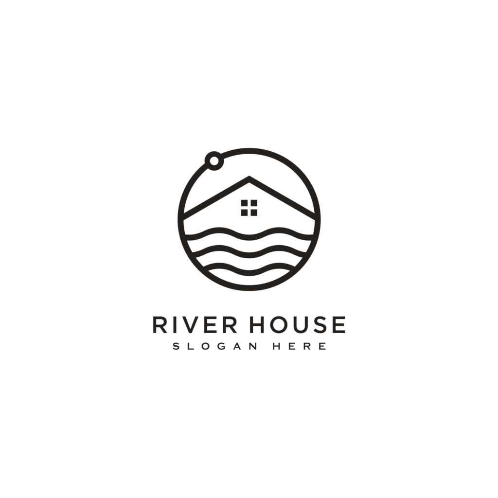 set of Minimalist line abstract house with river logo design,4 logo ...