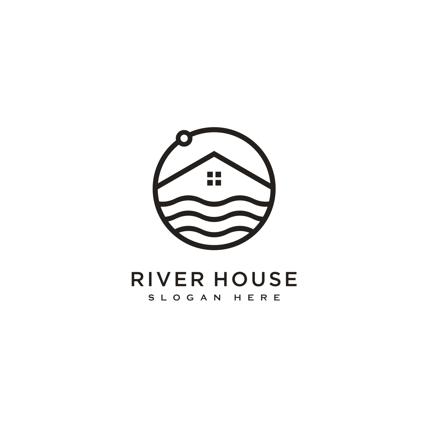 Set Of Minimalist Line Abstract House With River Logo Design Preview Image.
