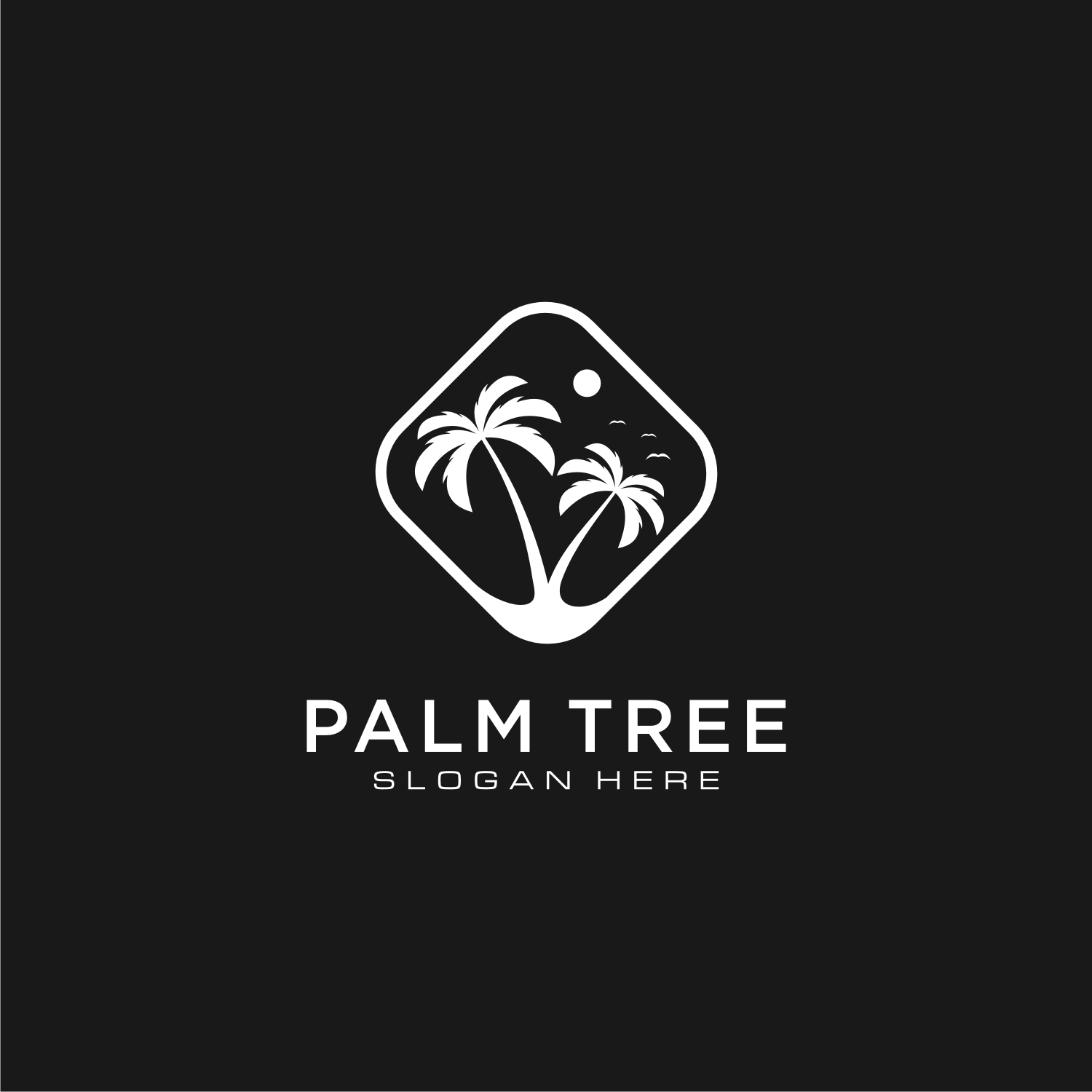 2 Logo Palm Tree Vector Design, two palms on dark background.