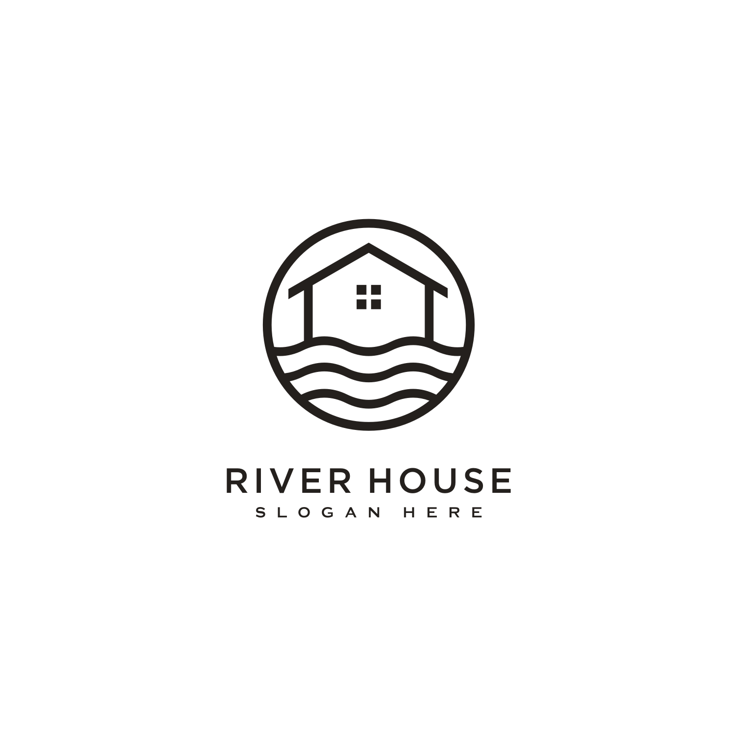 Set Of Minimalist Line Abstract House With River Logo Design White.