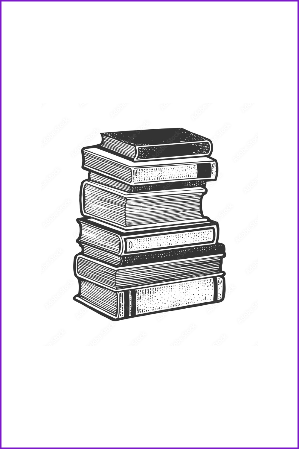 Sketch of black and white books in a stack.