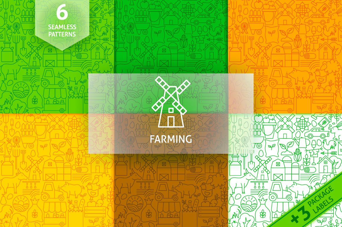 Warm colors patterns with farm icons.