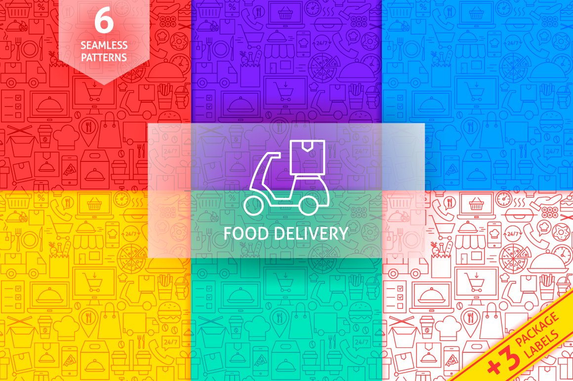 Colorful food delivery icons collection.