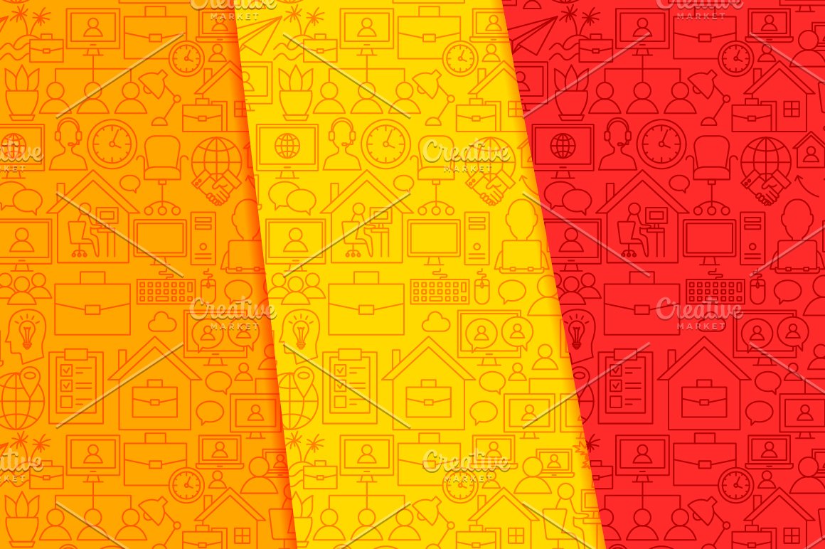 Orange, yellow and red remote work icons set.