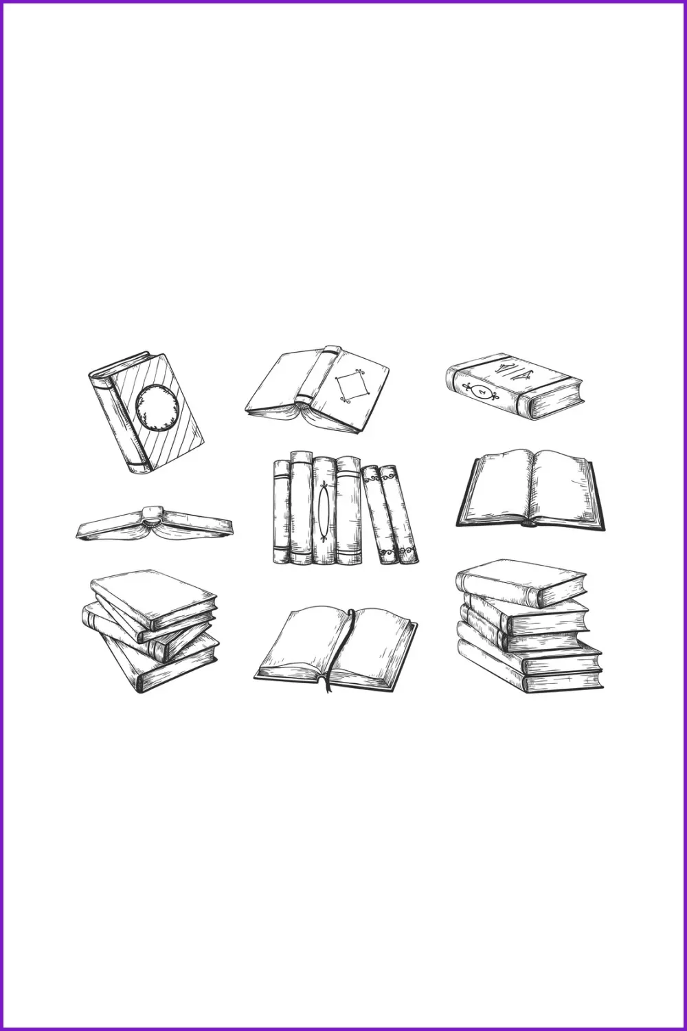 stack of books clip art black and white