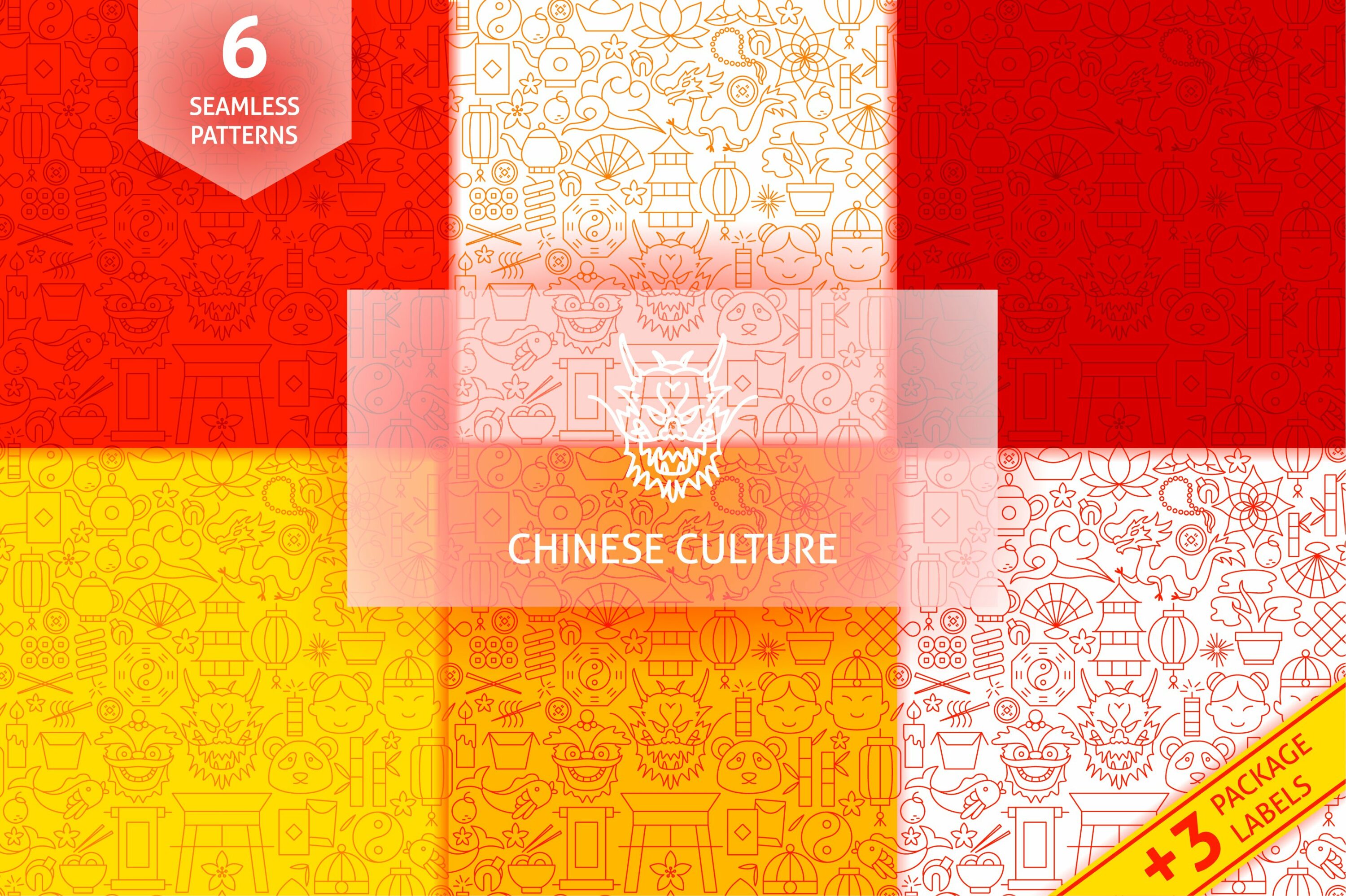Passionate patterns with Chinese new year icons set.