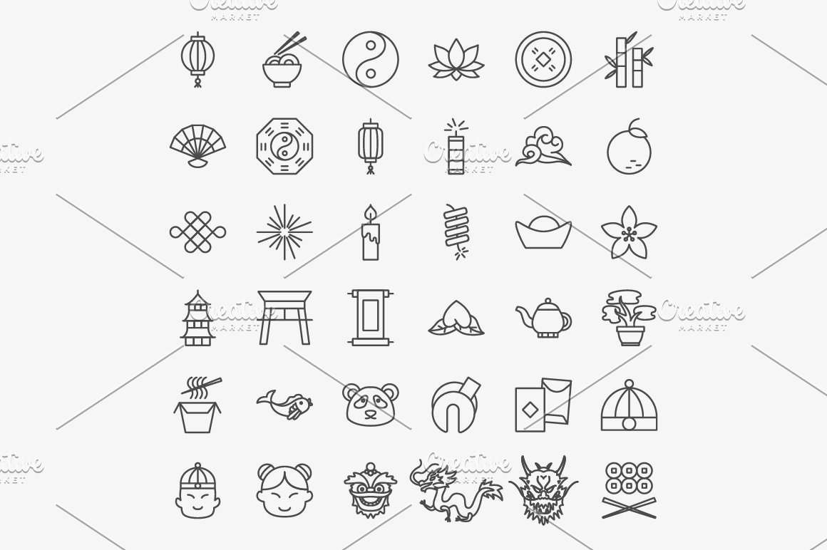 Classic outline chinese new year icons.